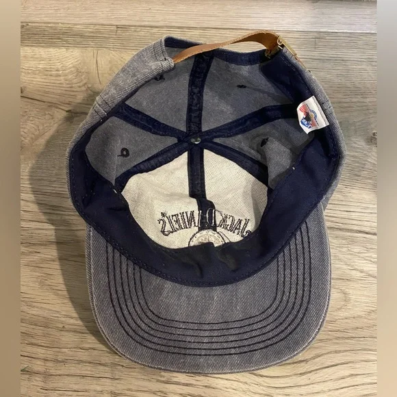 Vintage Jack Daniels Whiskey Denim Blue Tan Hat Adjustable Shallow Made in USA - Picture 5 of 7